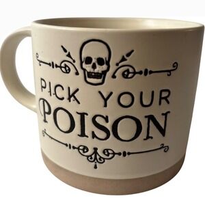 Place & Time Pick Your Poison Skull Mug Beige Halloween Gothic Coffee Cup